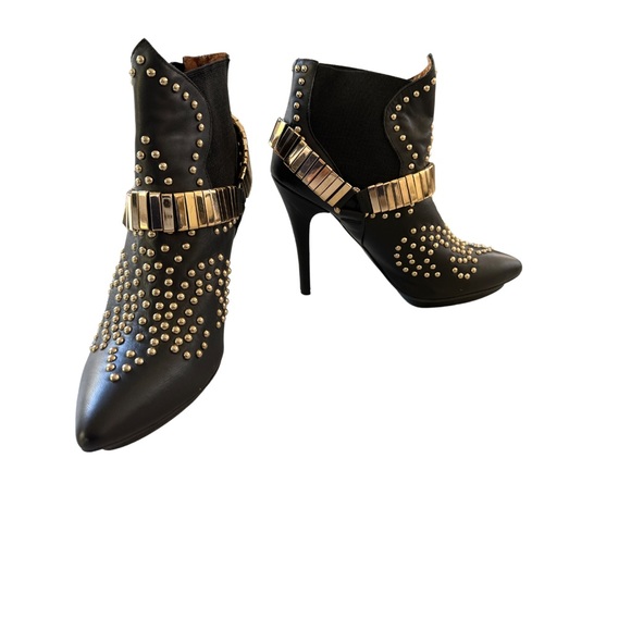 EUC JEFFREY CAMPBELL Gold Buckle ankle booties Sz 7.5 - Picture 1 of 9